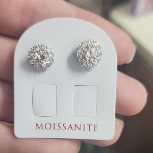Moissanite Silver-Tone Halo Stud Earrings - Clear